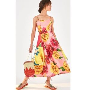 Farm Rio Mixed Chita Floral Print Midi Dress XS